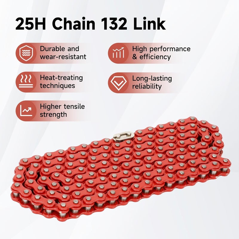 XIKOBY سلسلة 25H 132 رابط مع مجموعة كسر توتر السلسلة متوافقة مع دراجة رايزر MX650 MX500 RSF650 SX500 مكغرات دراجة كهربائية على الطرق الوعرة MY1020 موتور دراجة صغيرة سكوتر صاروخي موتوكروس قطع غيار مومبيد حمراء - Image 2